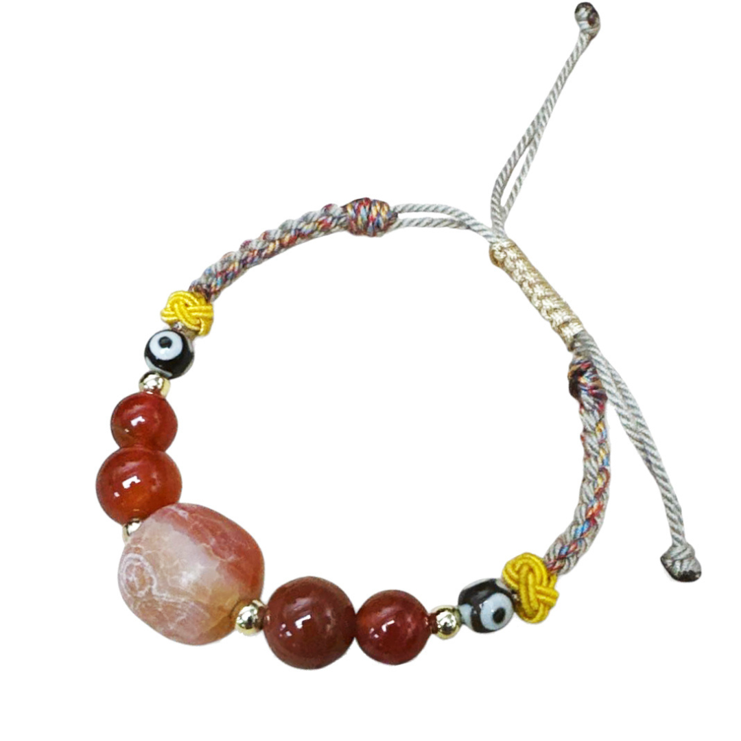 HKAF1214-004 龍紋方形天珠紅瑪瑙手繩(經師傅開光)(A4)