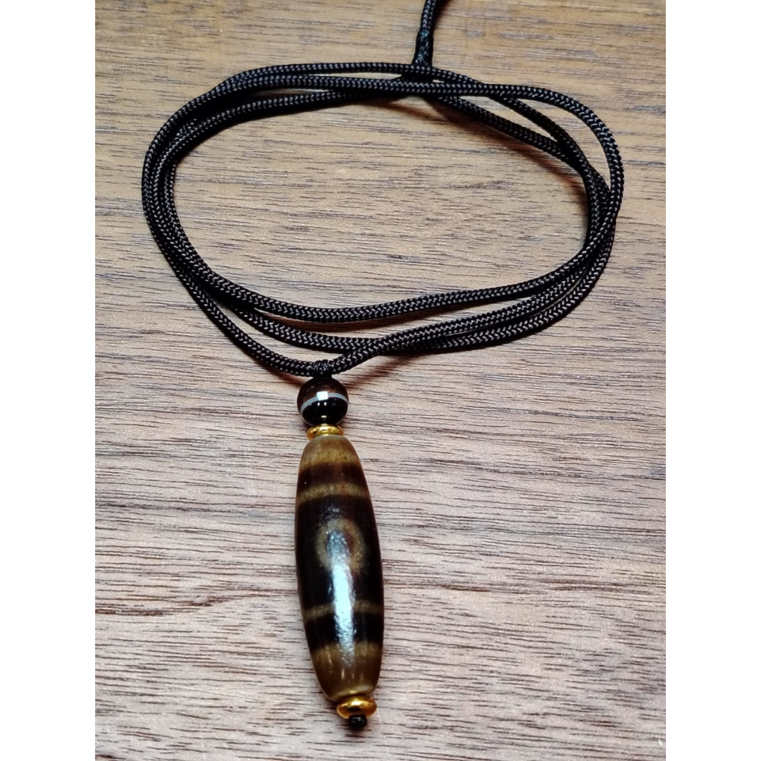 HKAF1214-005 老料梭形天珠黑瑪瑙頸繩(A5)