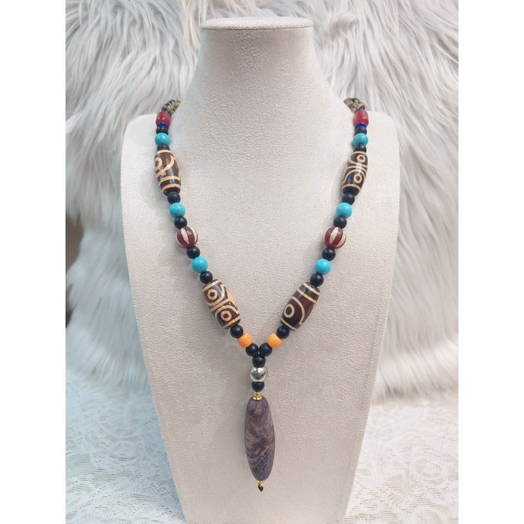 HKAF1214-011 隕石梭形天珠頸串(A11)