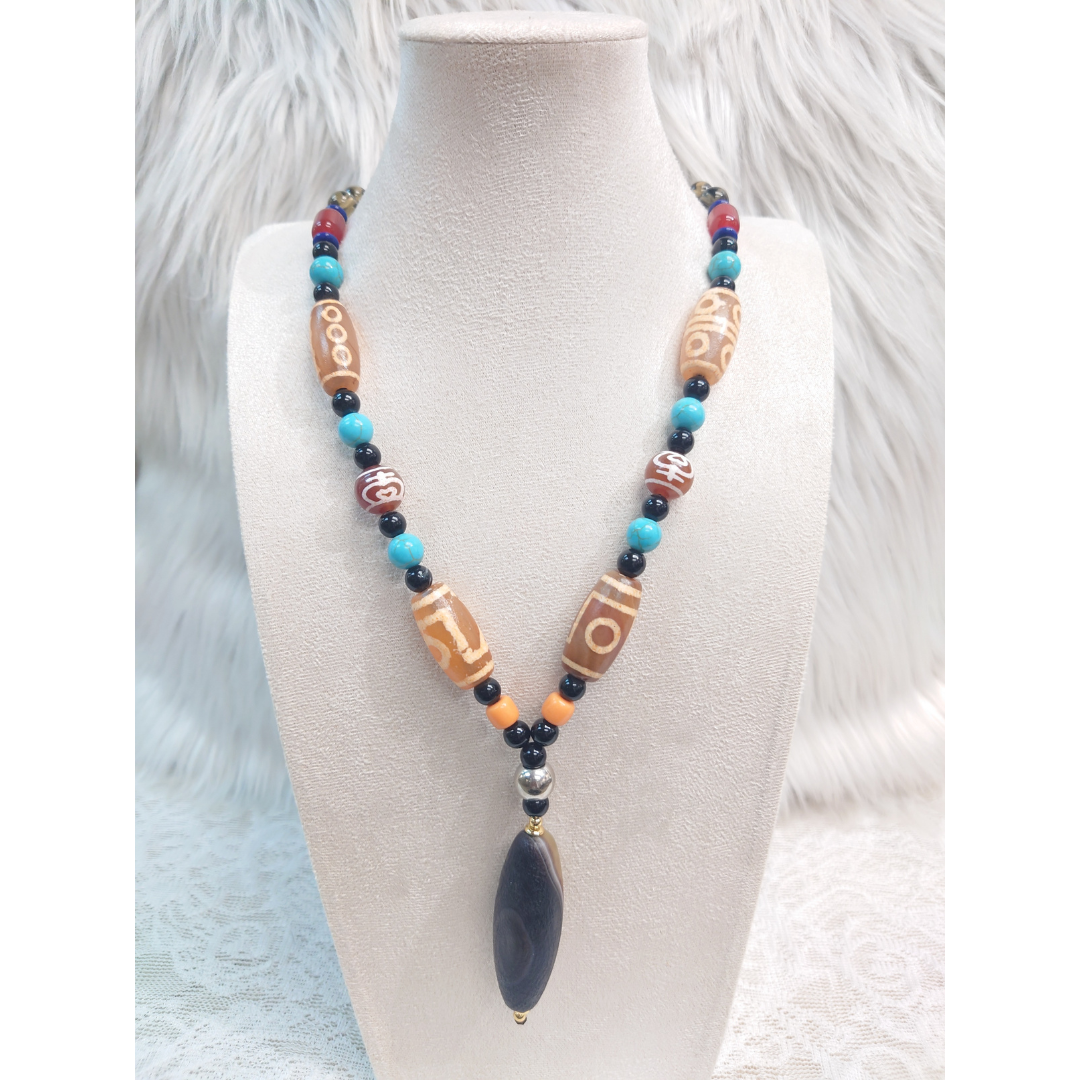 HKAF1214-012 隕石梭形天珠頸串(A12)