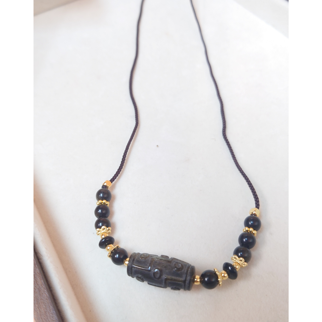 HKAF1214-029 梭形九眼天珠金曜石頸繩(經師傅開光)(A29)