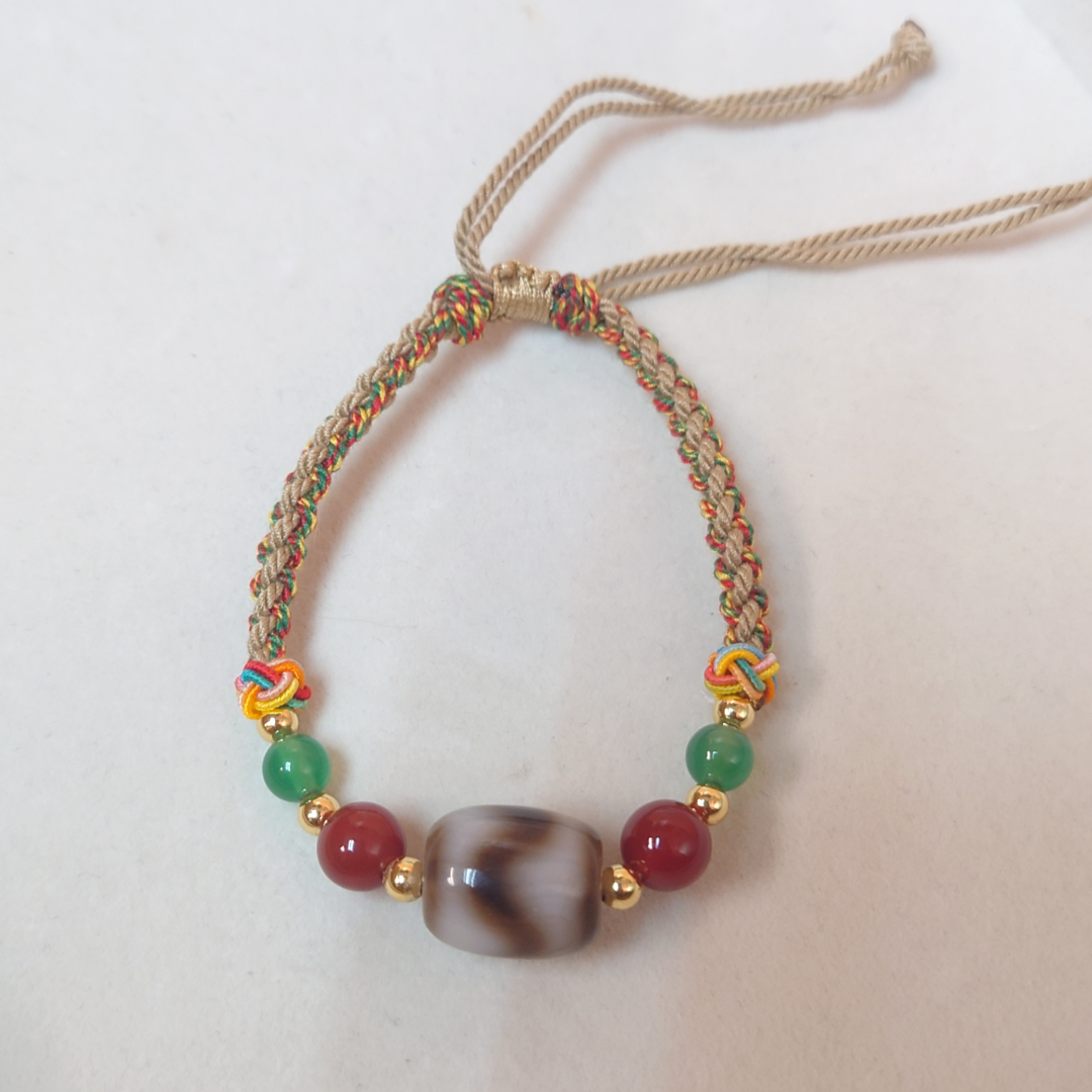 HKAF1214-030 老料方形水紋天珠黑瑪瑙手繩(經師傅開光)(A30)