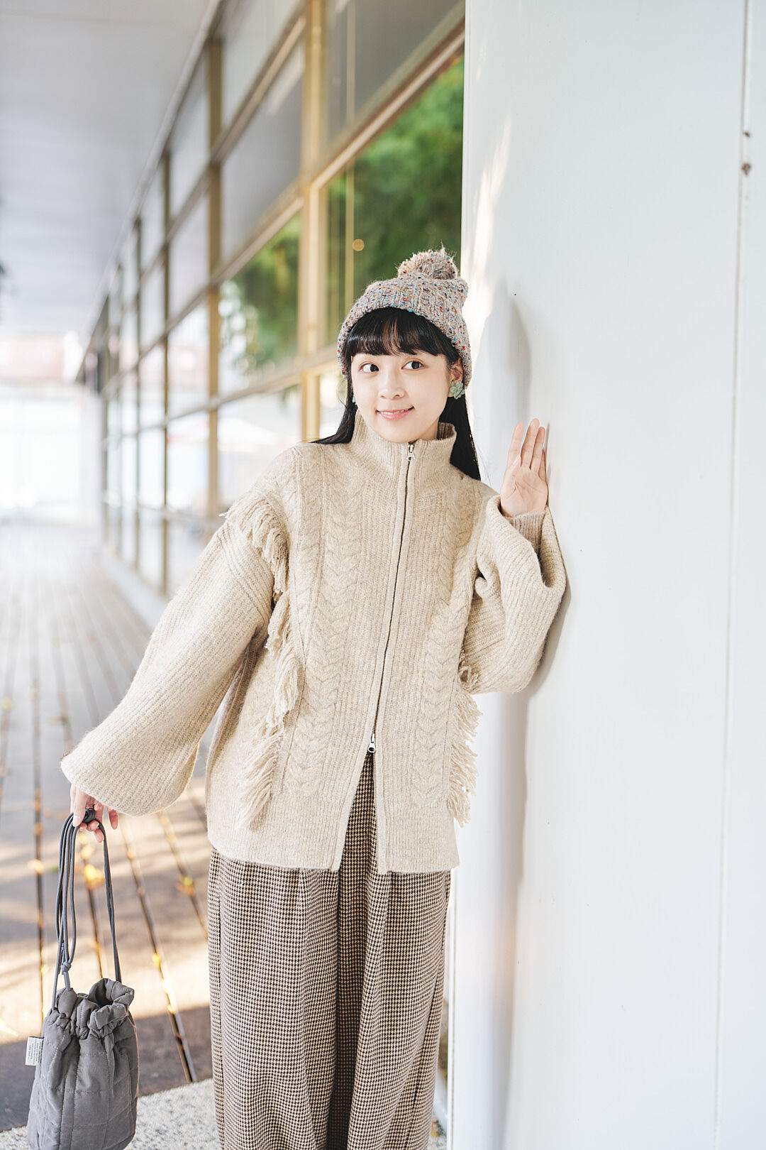 (限量)聖山雪絨吻！流蘇拉鍊針織開衫(兩色-燕麥米)