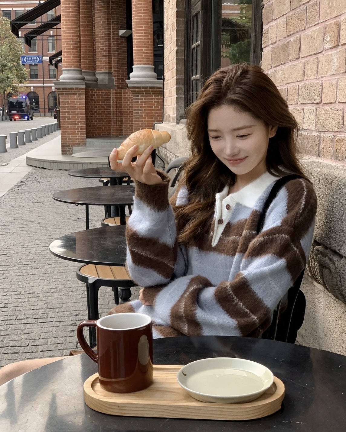 韓國 Miu系 馬海毛 條紋 亨利領 針織 長袖 四色