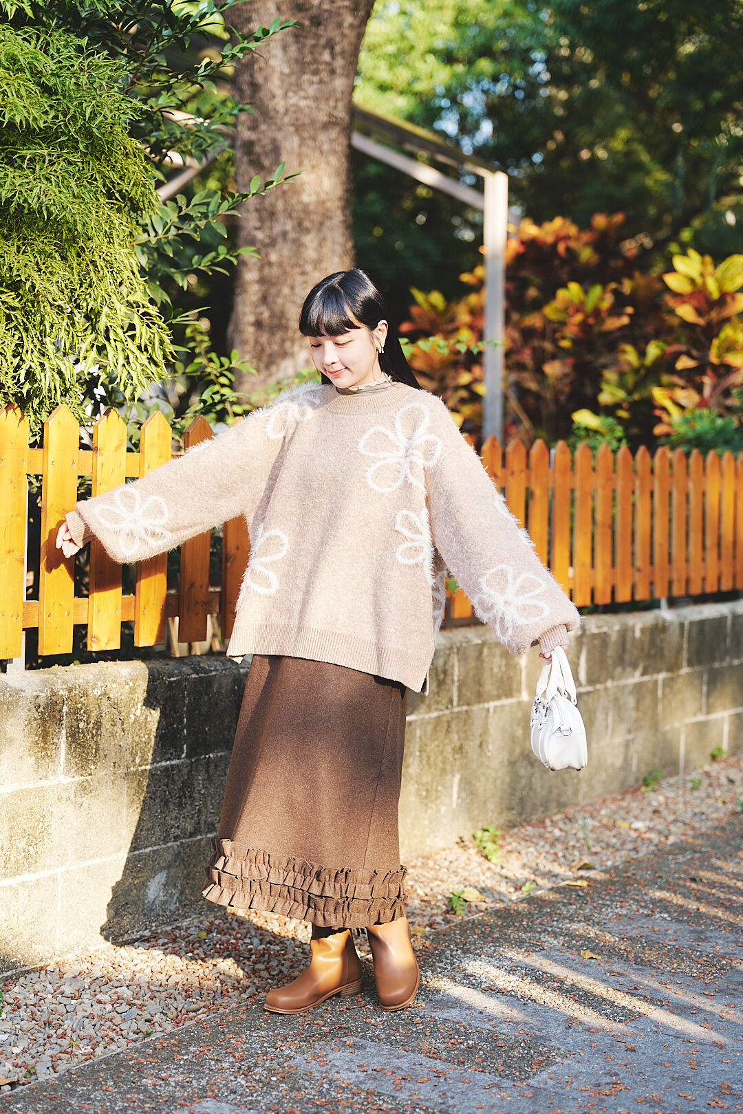 (限量)倫敦霧時分！毛呢荷葉邊裙(兩色-咖啡)