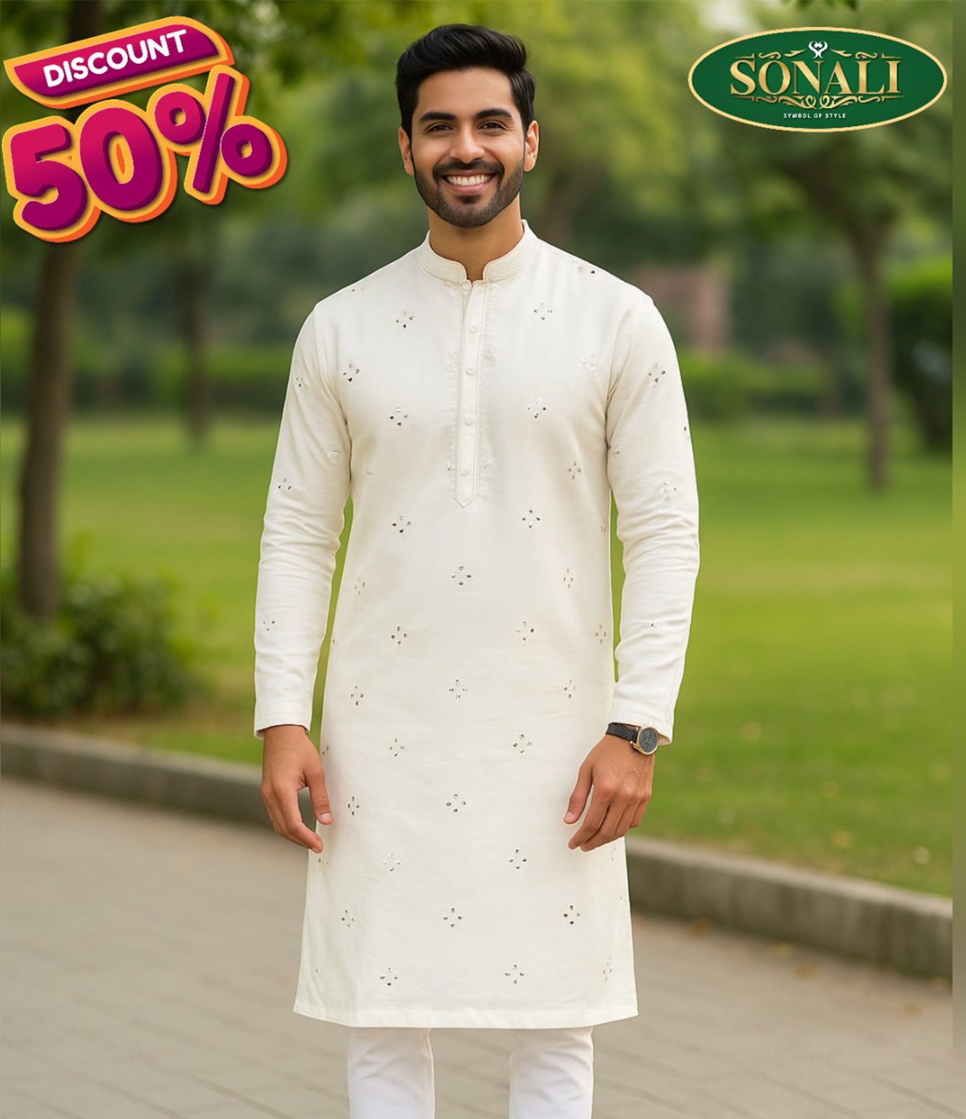 Sonali's Premier Quality Men's Top / kurta melayu / Traditional Men's Wear with Embroidery - Long Sleeve
