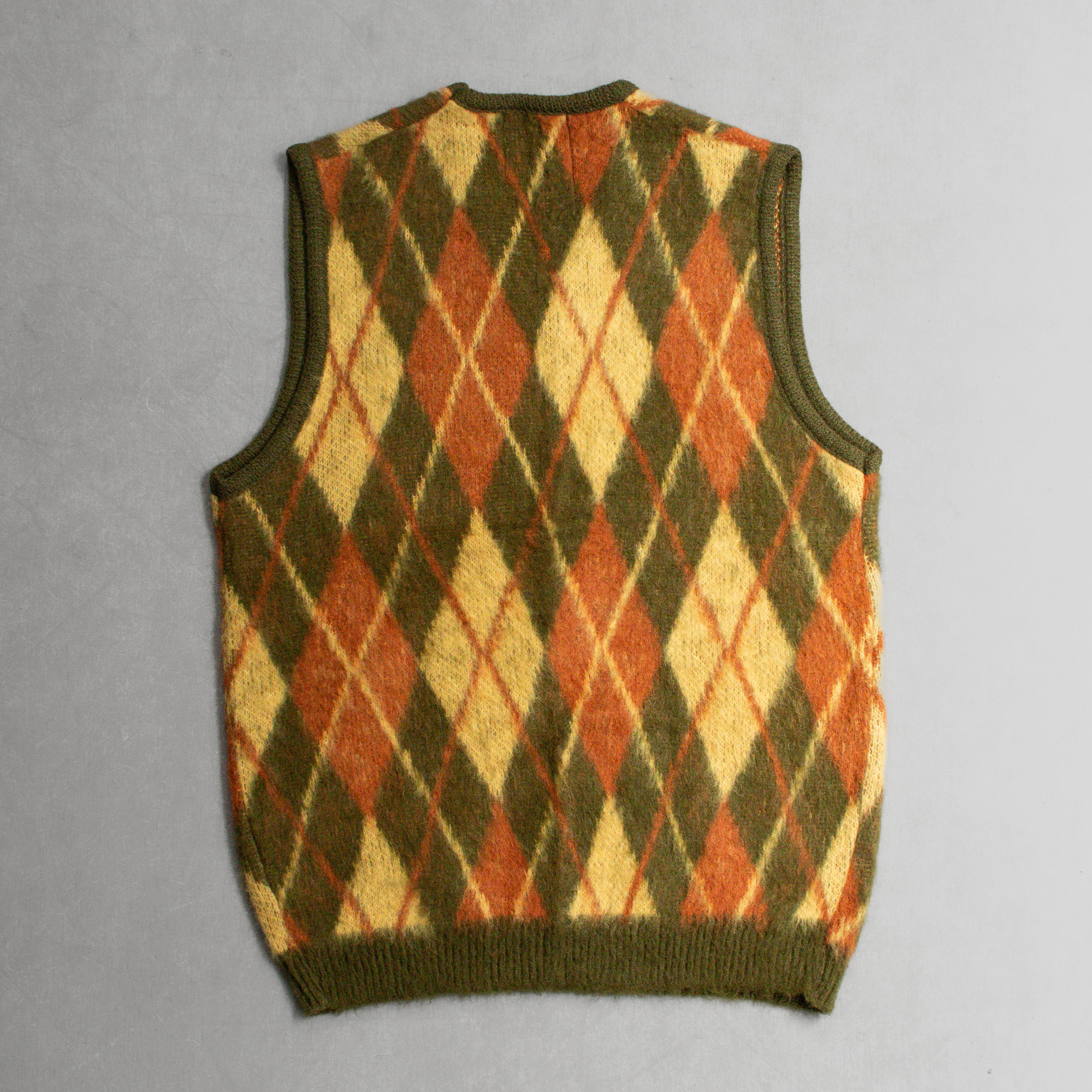 SEARS KINGS ROAD MOHAIR VEST 美國 橘綠 菱格紋 馬海毛 針織 背心