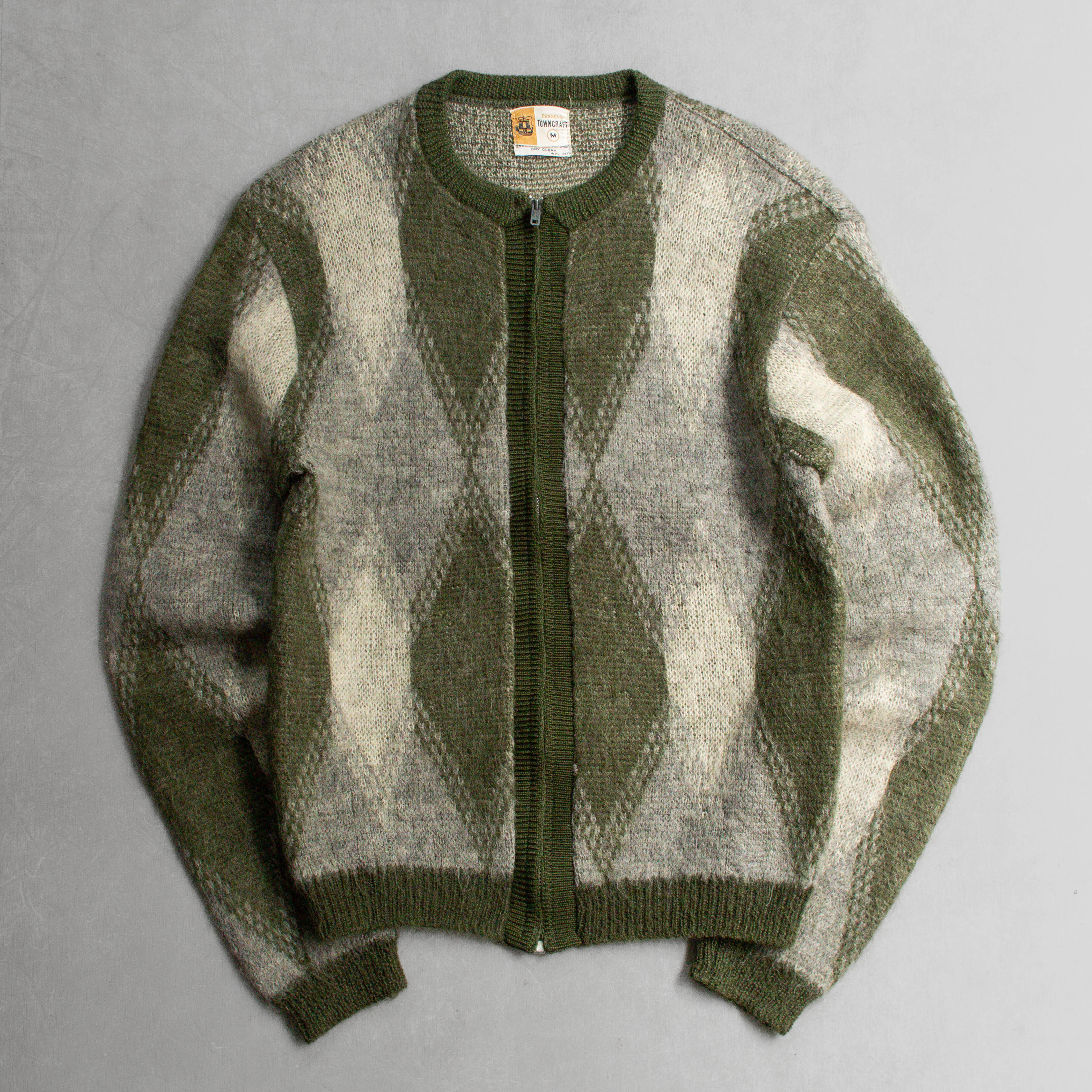 PENNEYS TOWNCRAFT MOHAIR CARDIGAN 美國 綠色 菱格 馬海毛 針織 外套