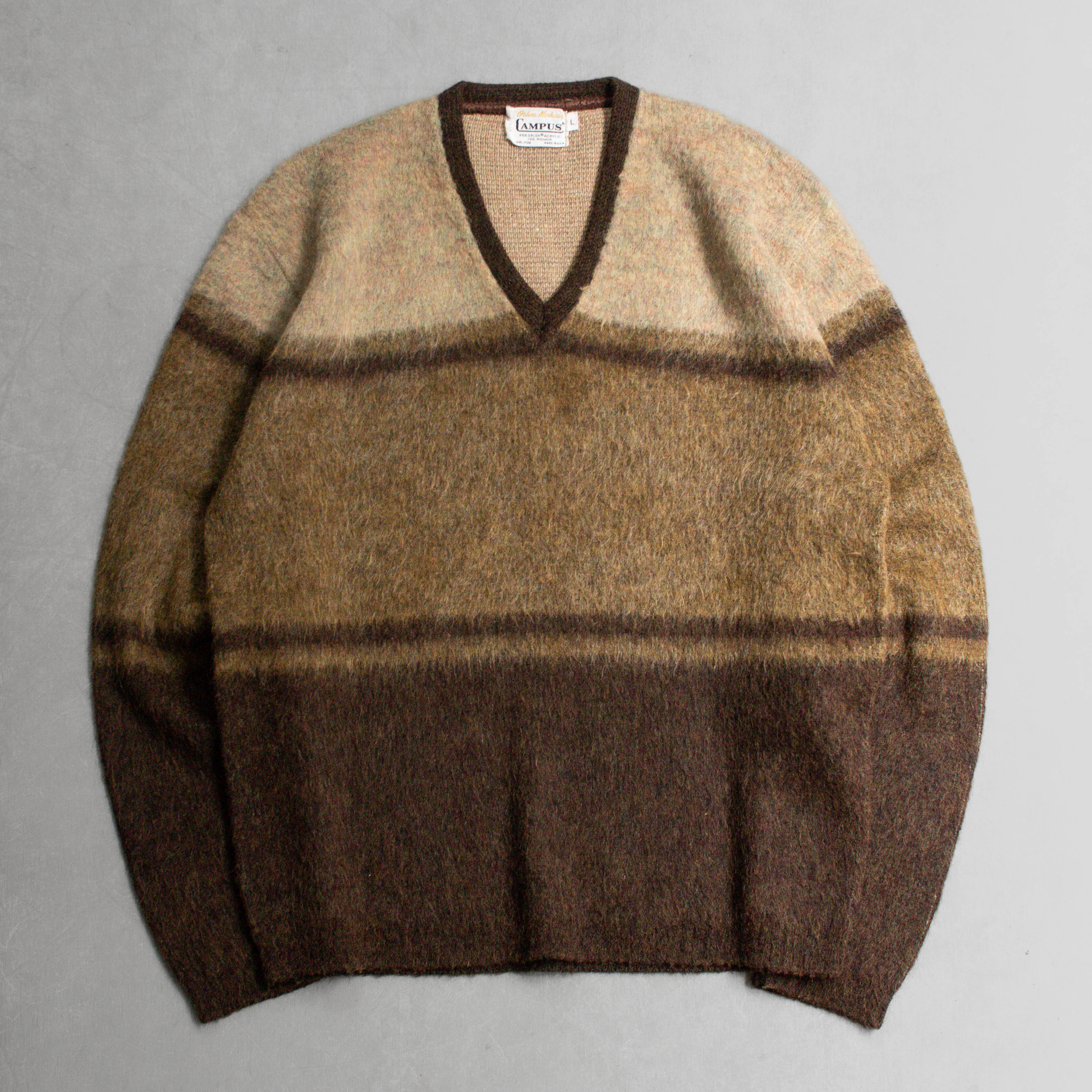 CAMPUS MOHAIR SWEATER 美國製 棕色 條紋 馬海毛 針織 毛衣