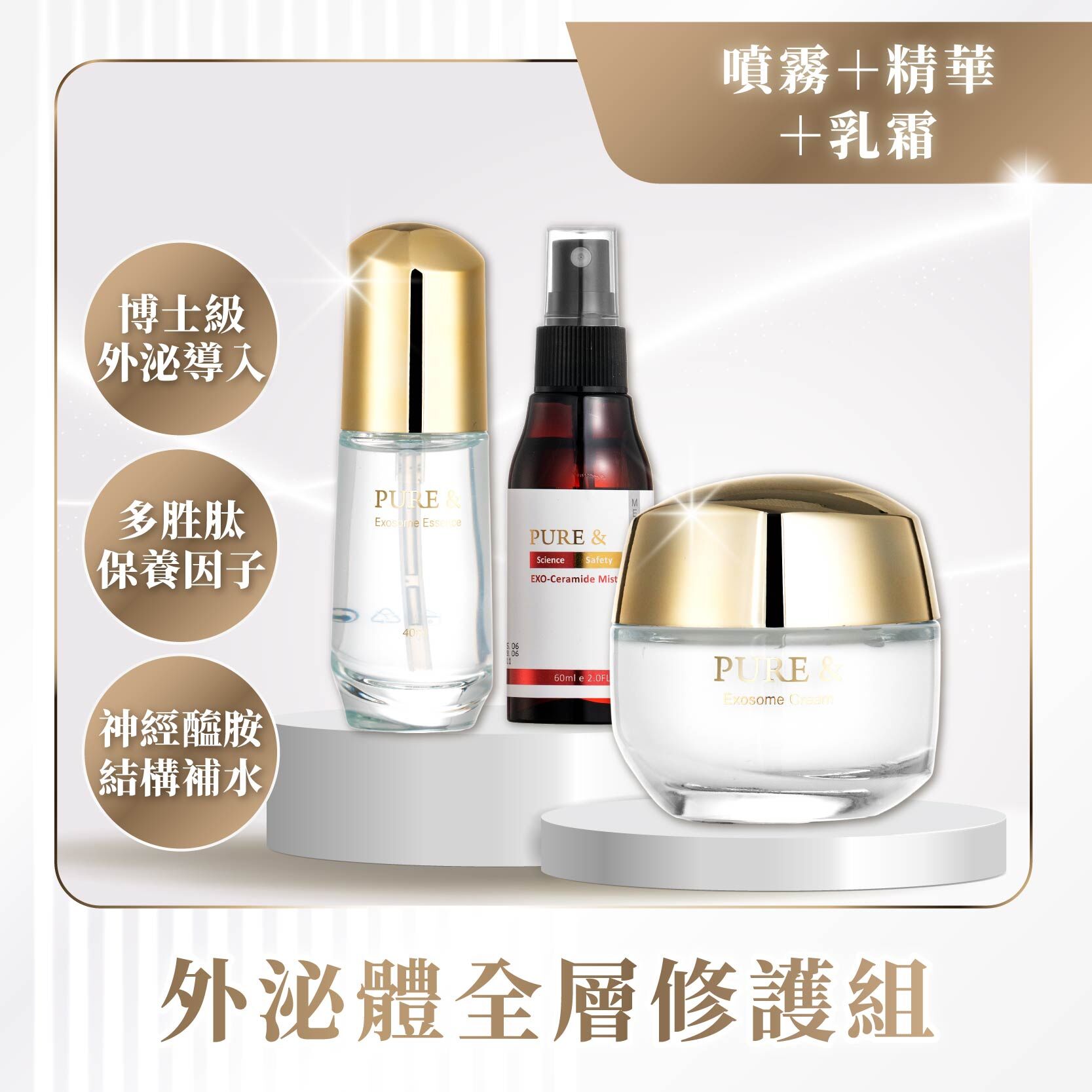 基礎修護三步組｜超導外泌保濕噴霧+超導外泌保濕精華+超導外泌保濕乳霜