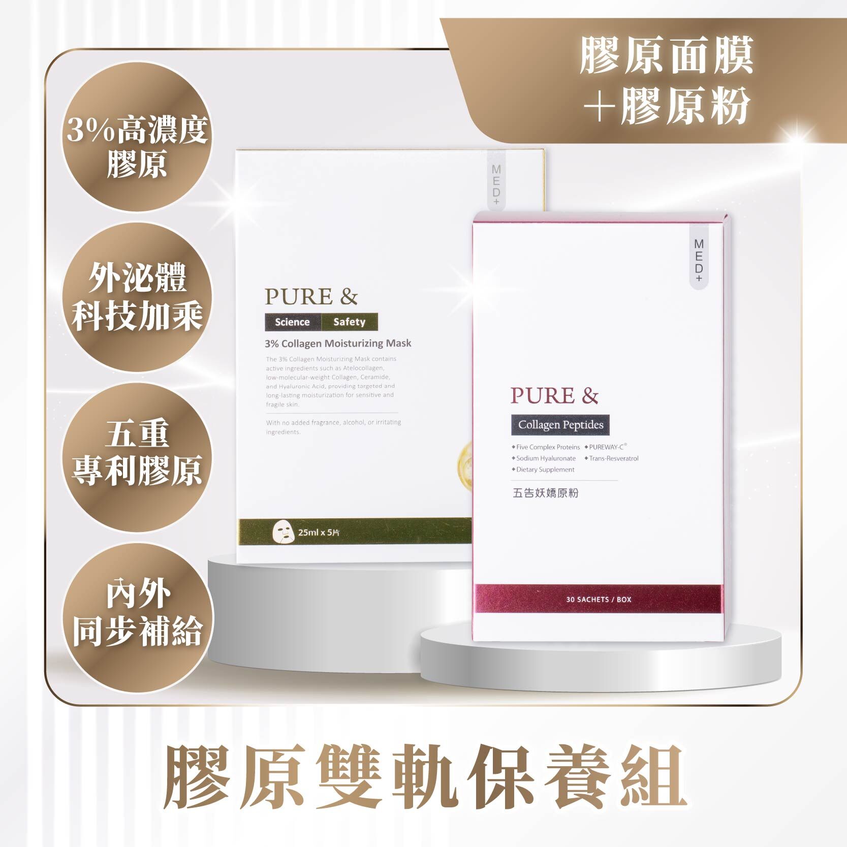 內外彈亮組｜外泌玻尿酸保濕修復面膜+五告妖嬌膠原粉