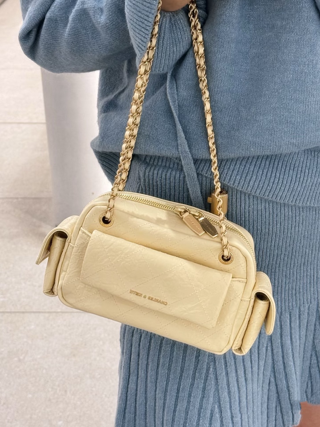 【預購】Charles&Keith 菱格鍊條口袋機車包 小CK