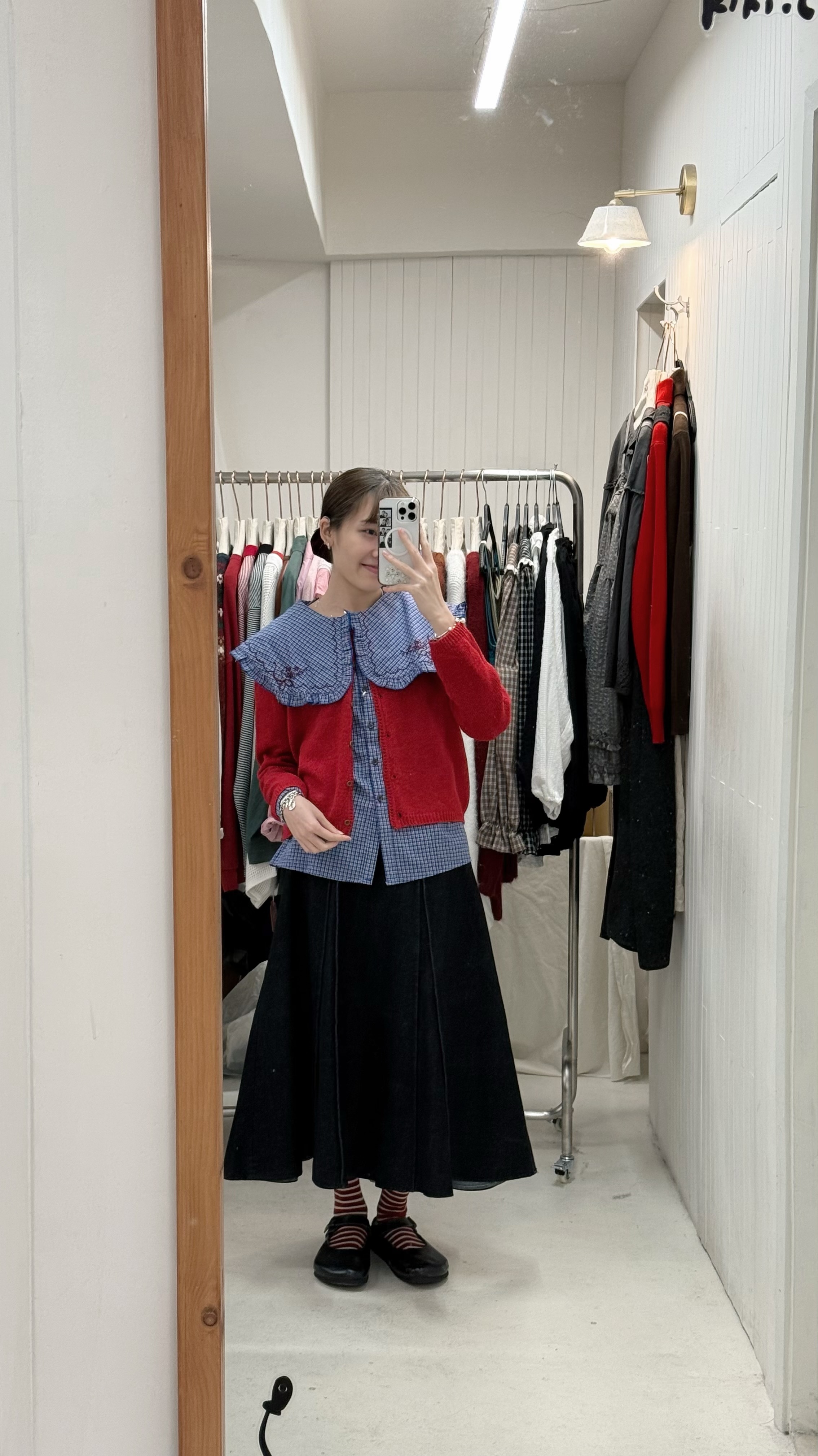 雙褶線魚尾牛仔半裙