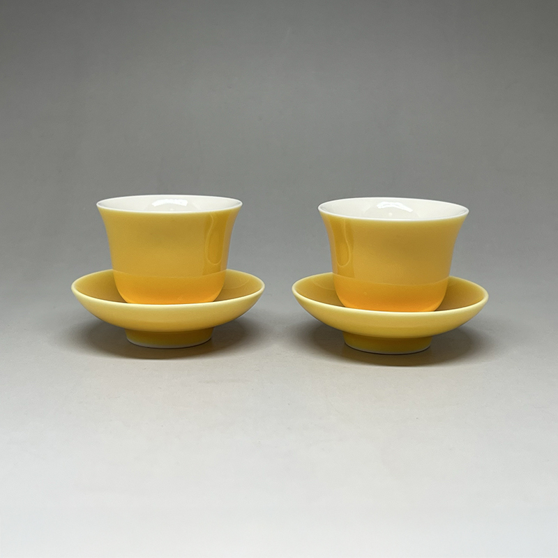 茶香自在】曉芳窯蔡曉芳大師黃釉品茗杯托茶杯對杯組