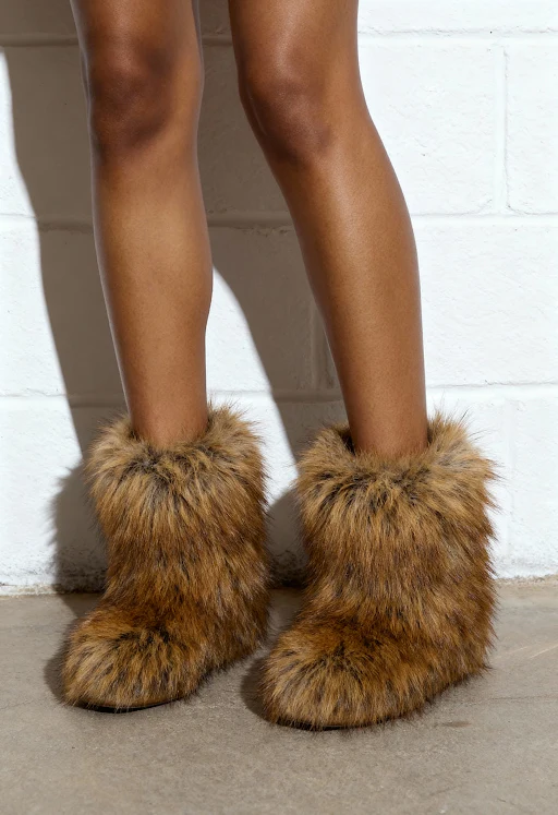 Brown紅棕色 Vegan毛毛皮草短靴