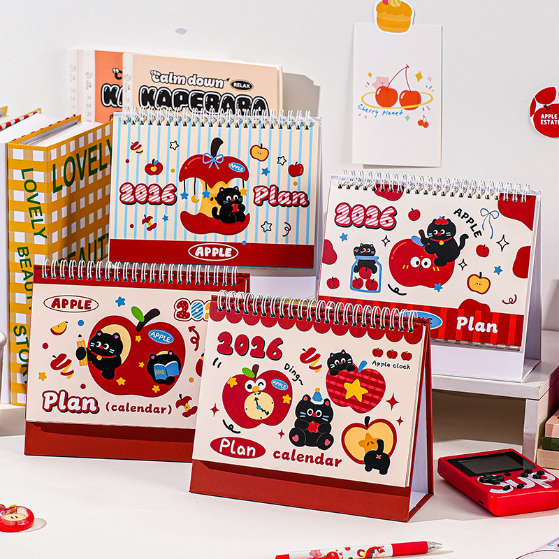 2026 Calendar · Apple Kitty Cartoon Desktop Ornament