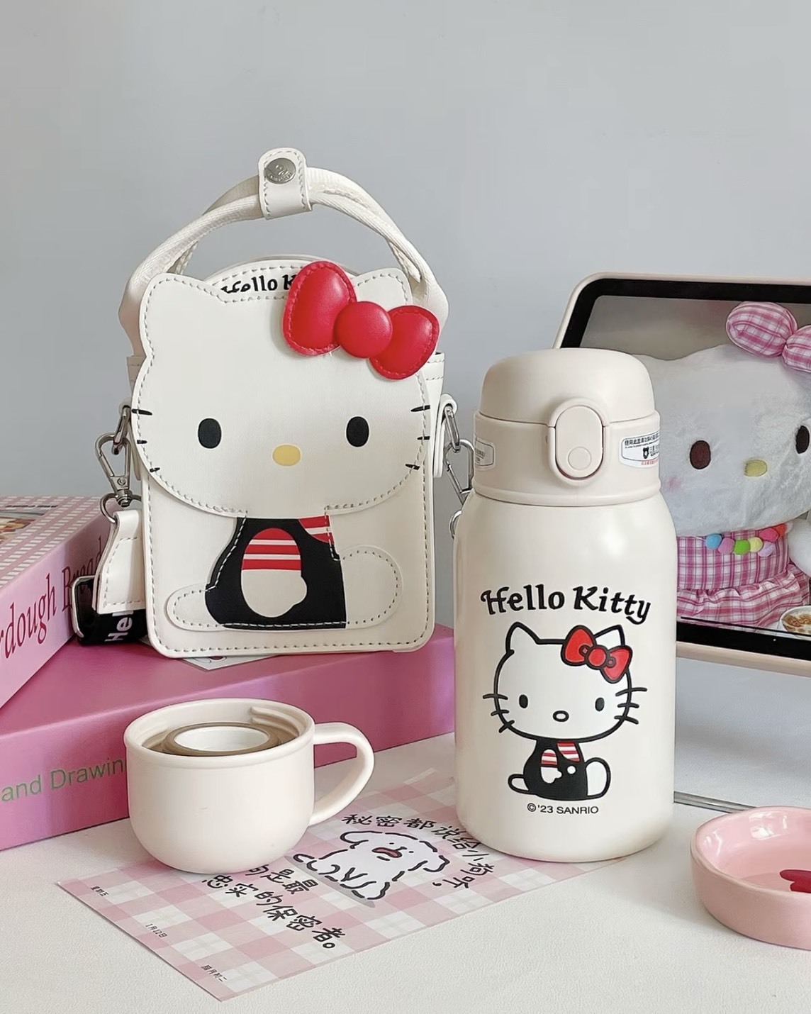 Beddy Bear x Sanrio Hello Kitty 凱蒂貓 杯子 彈蓋式 保溫杯 禮盒組 兩款
