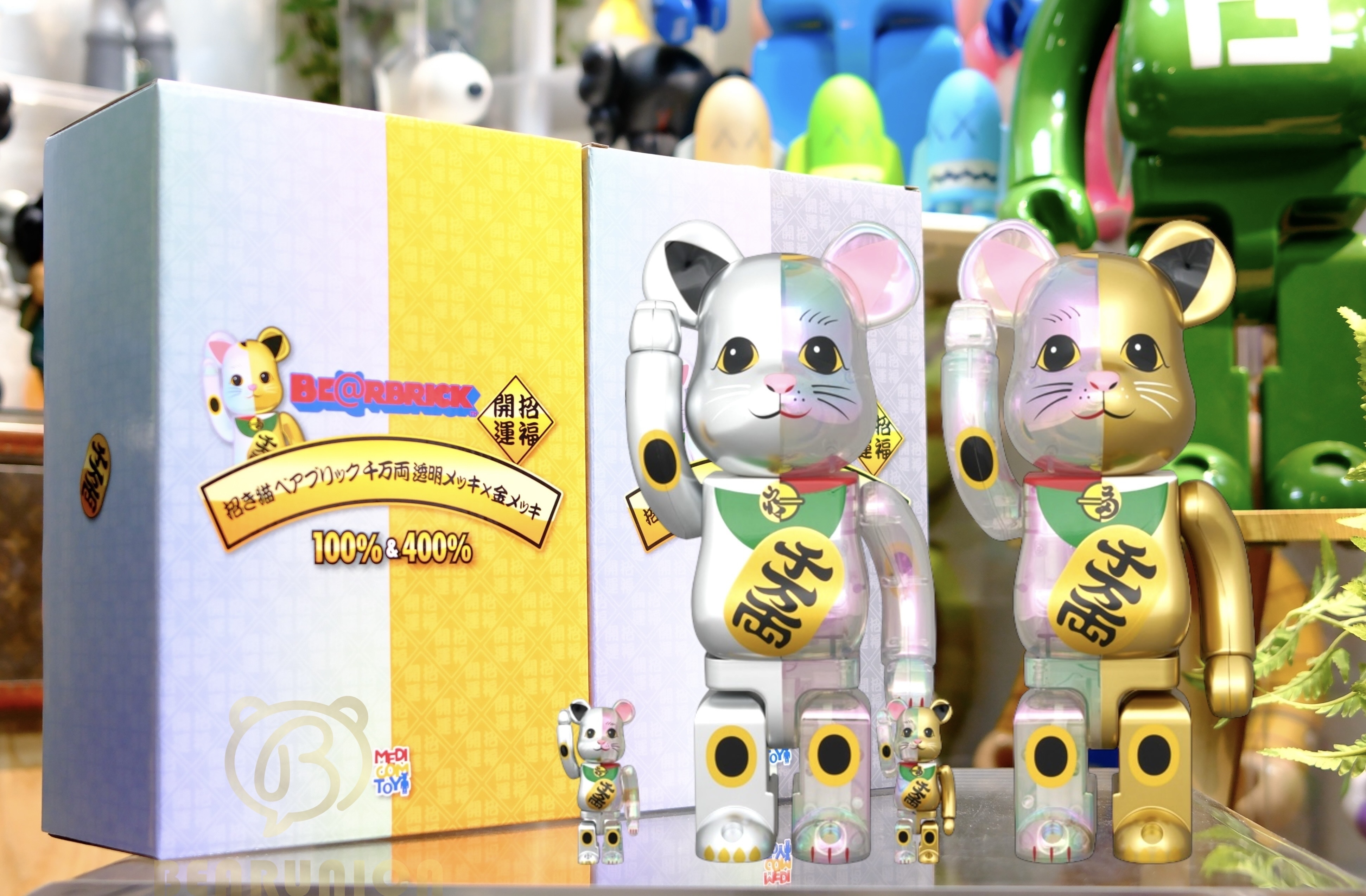 🥇現貨I🥇Bearbrick 400% 100% 招き猫透明メッキ×金塗装 千万両
