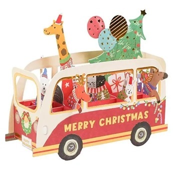 日本Greeting Life．聖誕派對車車立體賀卡 動物 EC-37