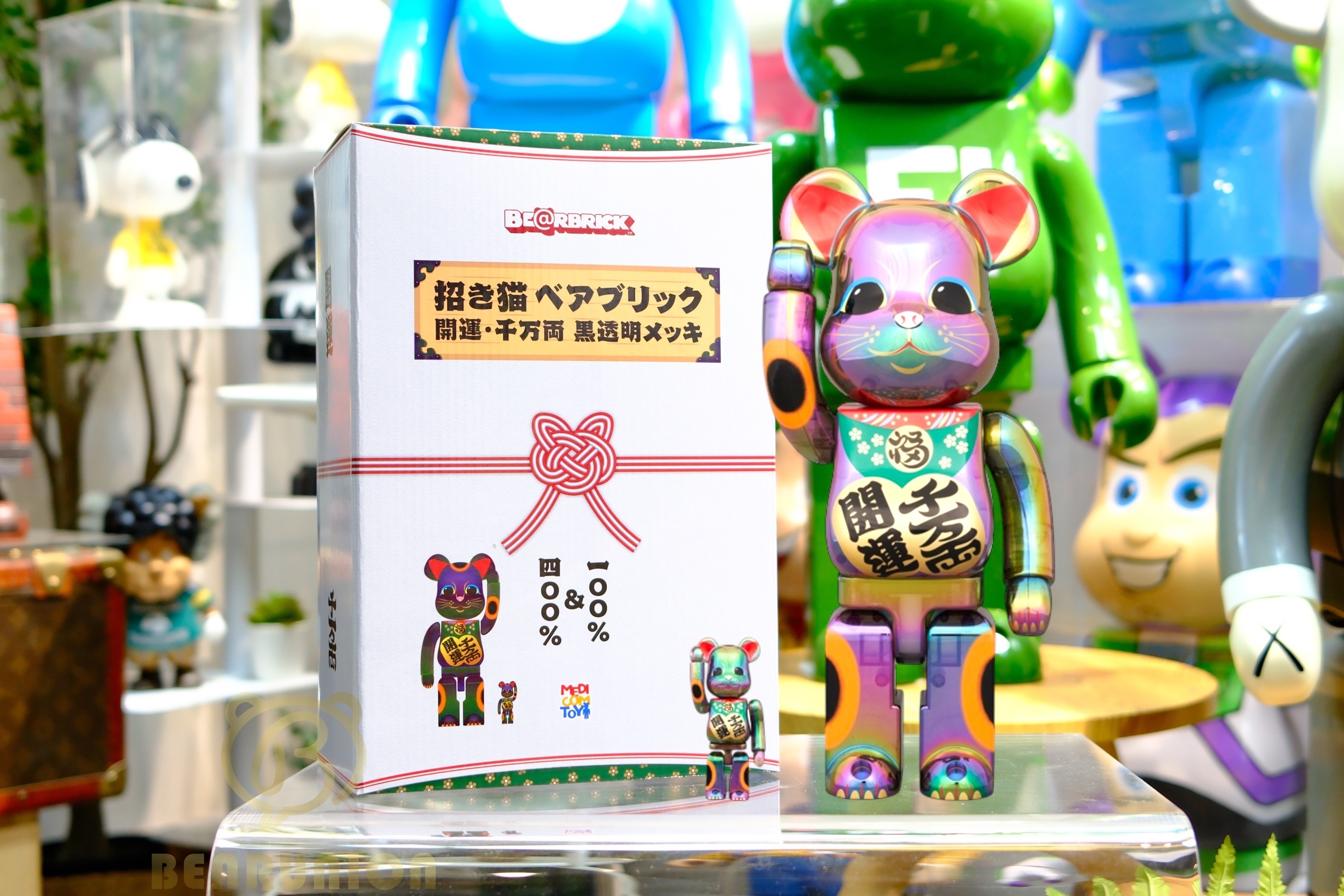 🥇現貨🥇Bearbrick 400% 100%  招き猫 開運 千万両 黒透明