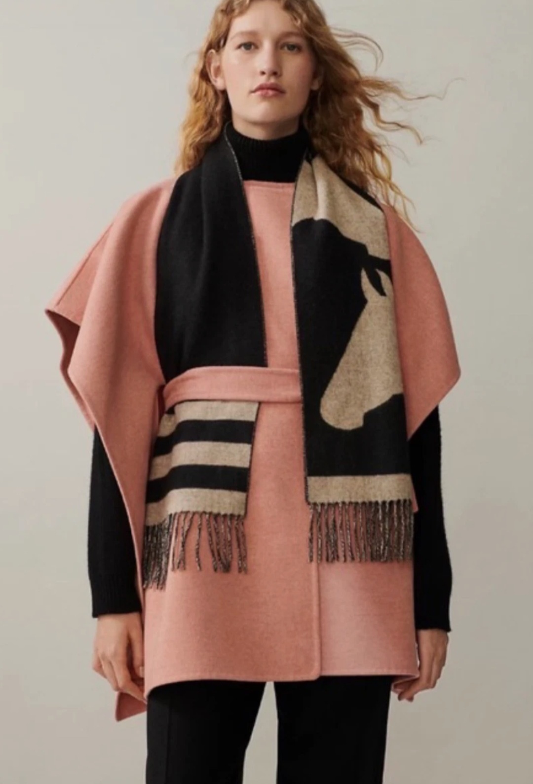 Hermes Casaque Love Story muffler noir/beige LEATHER TAG