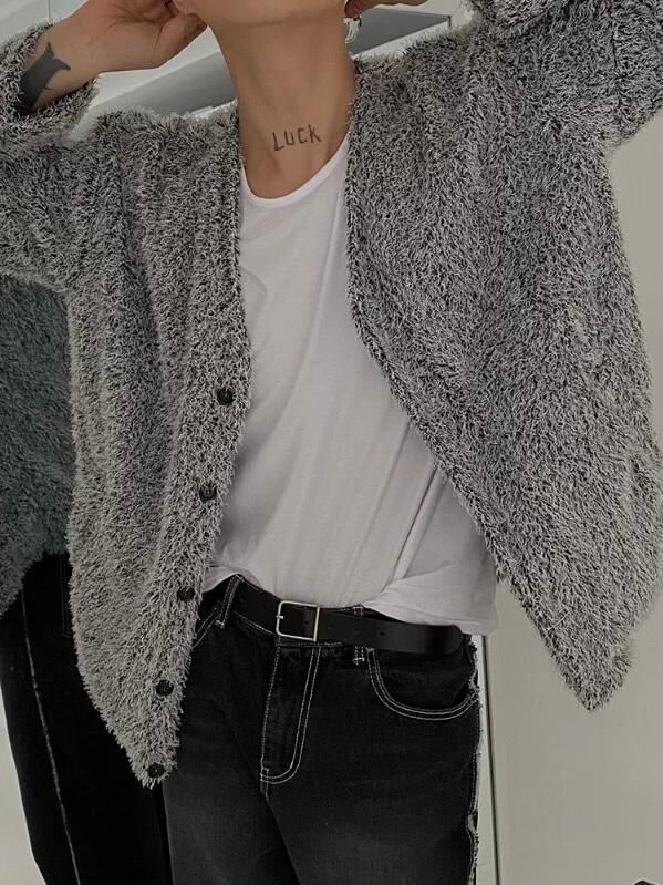 滑毛針織V領開胸外套 JK1953