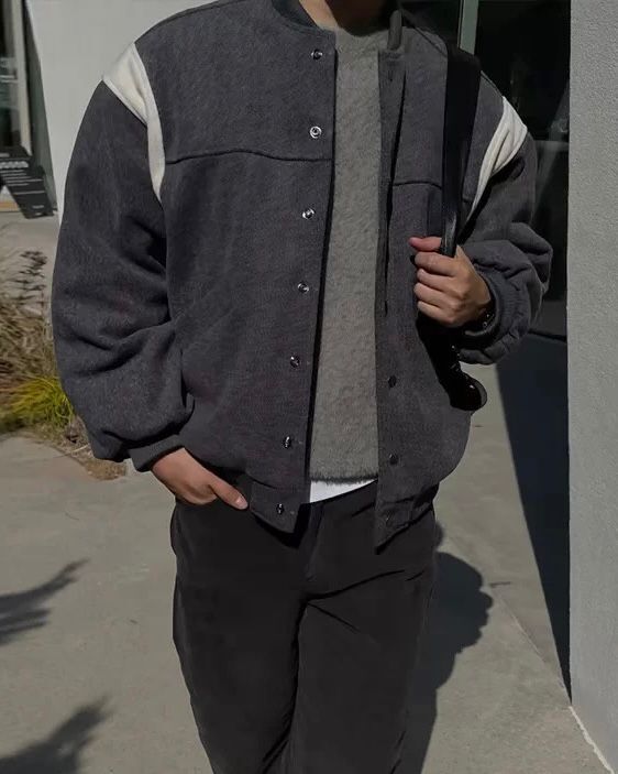 絨面拼色棒球褸(薄夾棉) JK2203