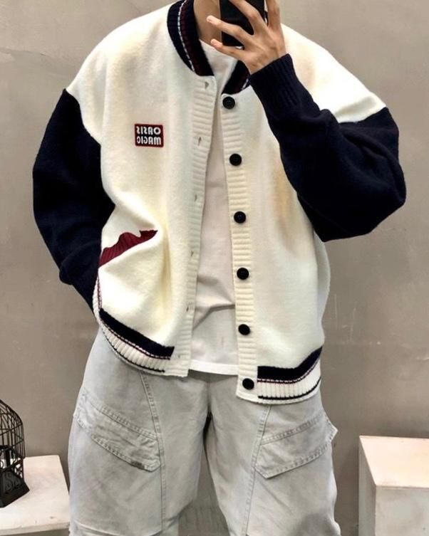 拼色英文字開胸針織外套 JK2668