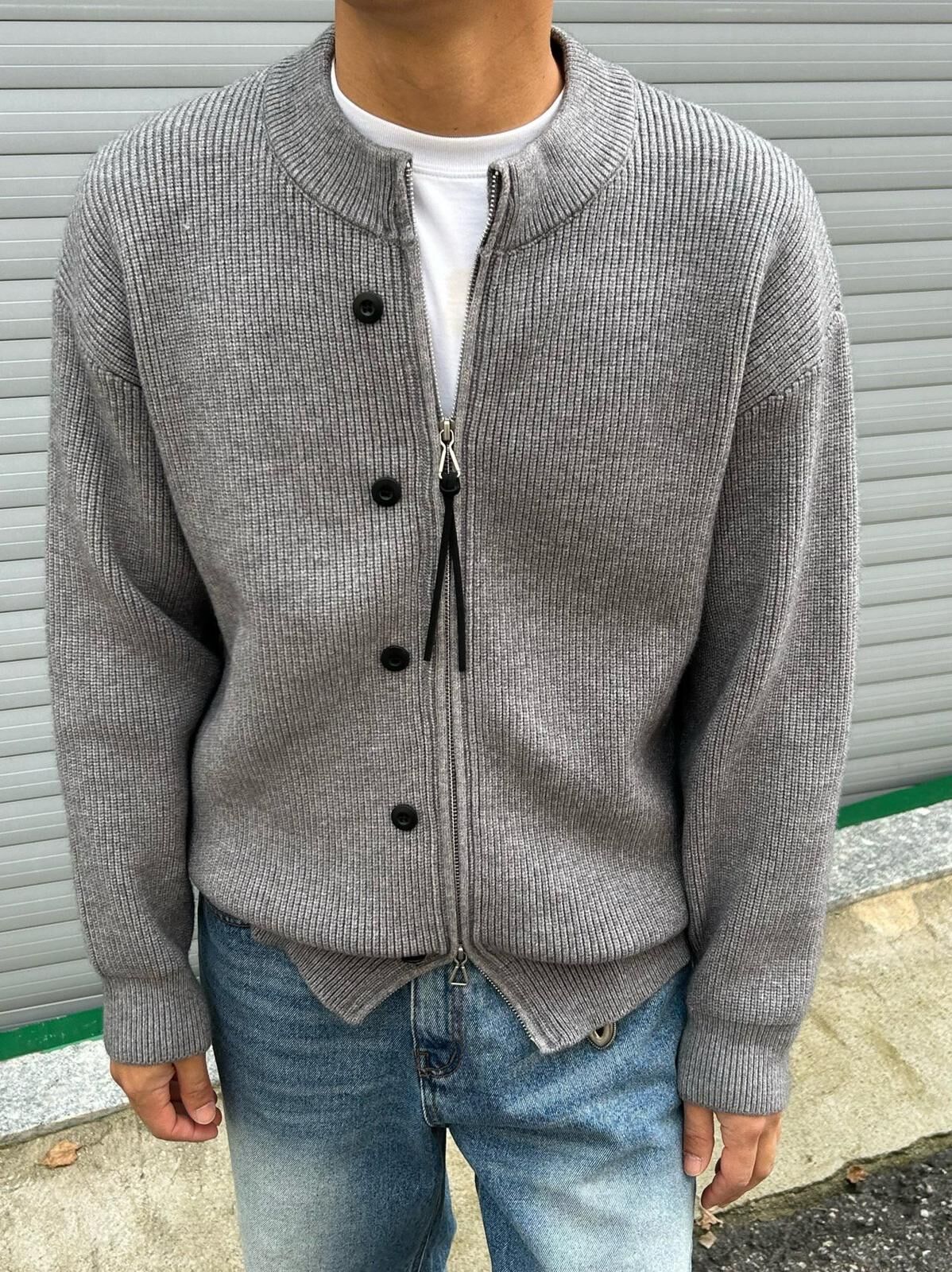 淨色拉鍊針織外套 Veil-085JK