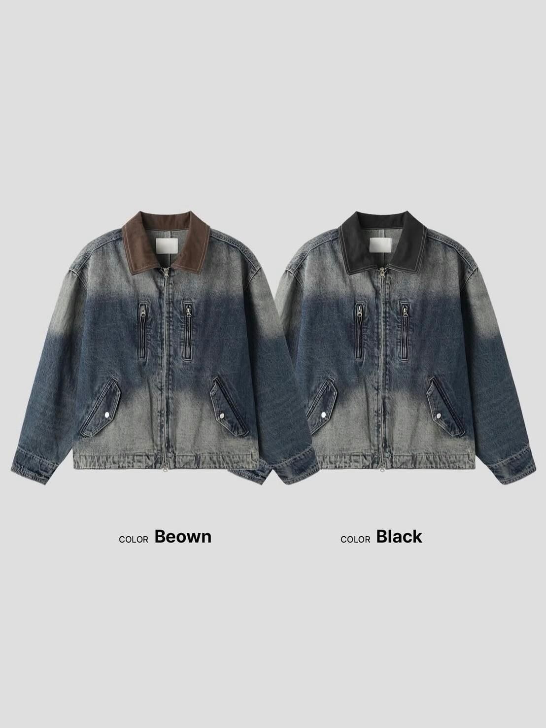 洗水拼領拉鍊外套 Tac-0336JK