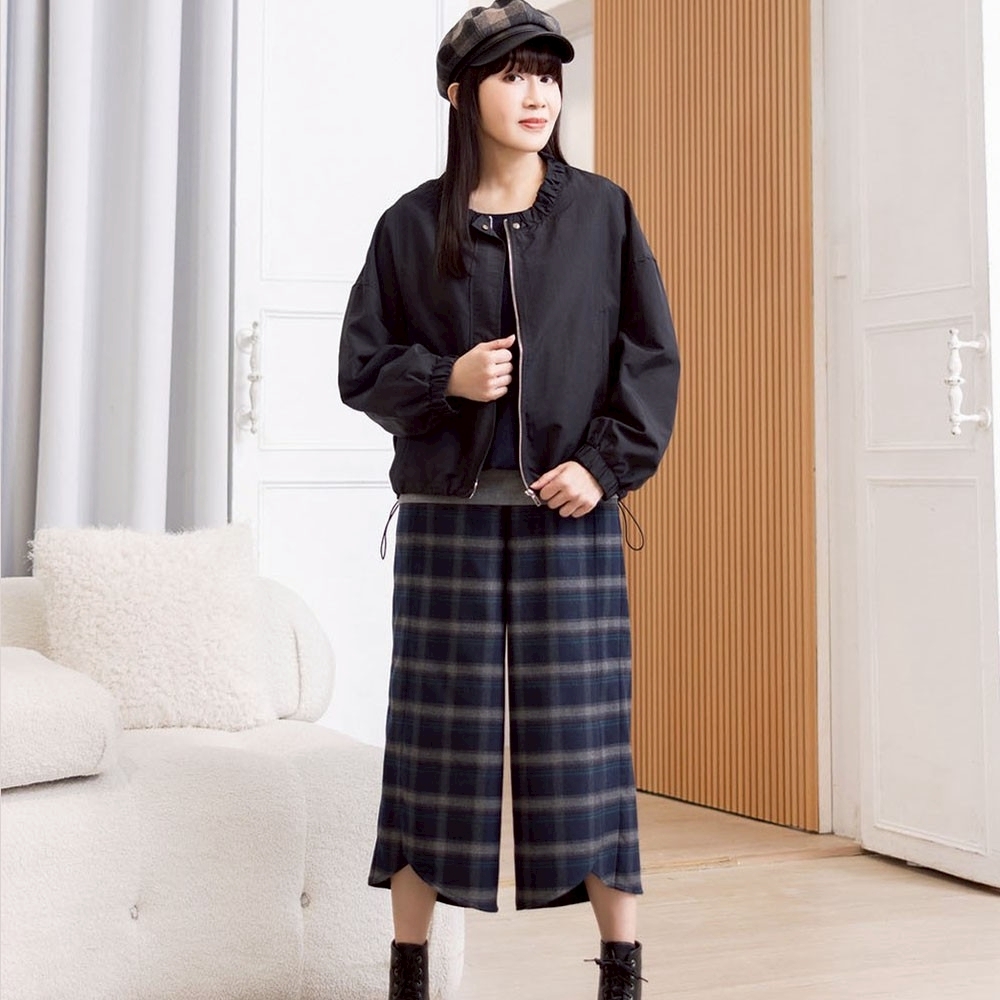 韓版學院風圓領造型下襬繩束調整設計俐落百搭休閒外套X6221