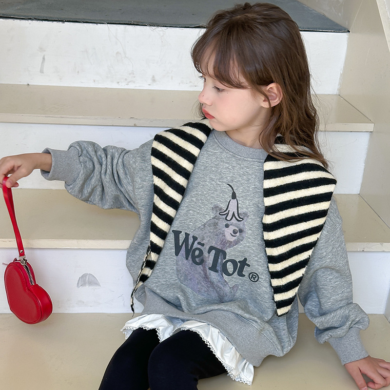 下擺拼接假兩件女孩大學T  90-160cm