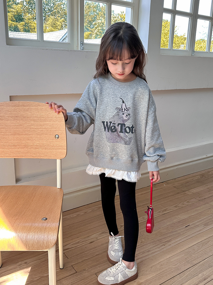 下擺拼接假兩件女孩大學T  90-160cm