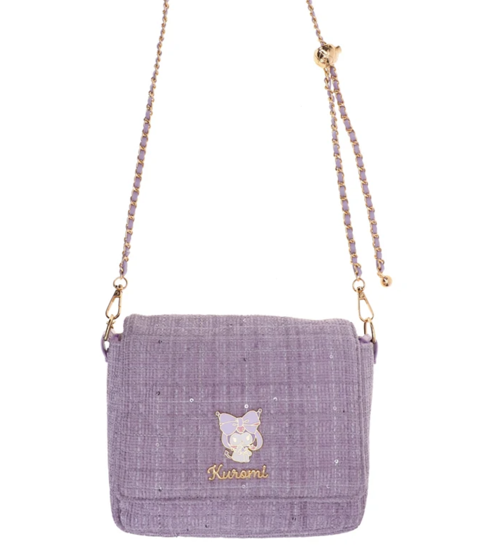 Kuromi 粉紫絨布金球斜孭袋 9-8564-1