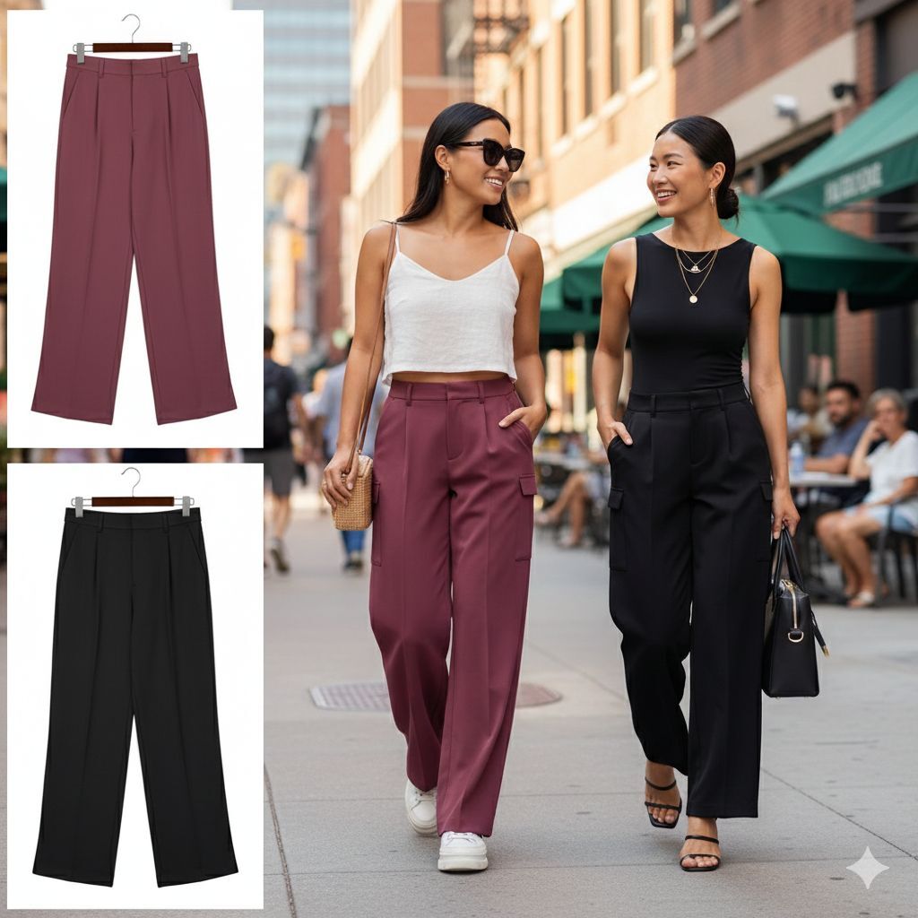 【預購】Q121206 DKNY 女士緞面工裝褲