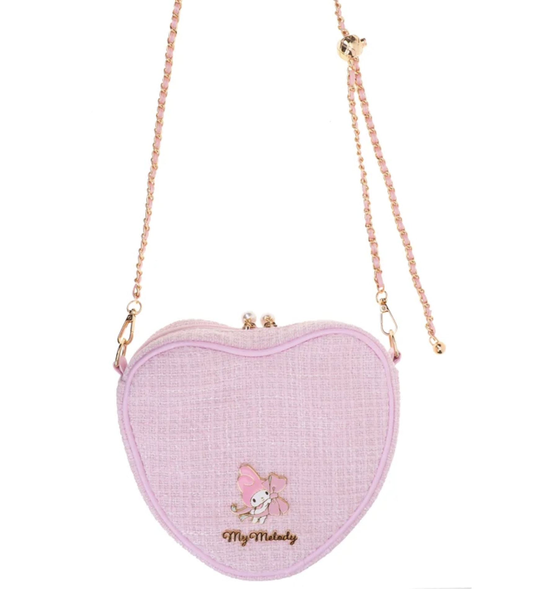 My Melody 淺粉色絨布心形金球斜孭袋 9-8565-1