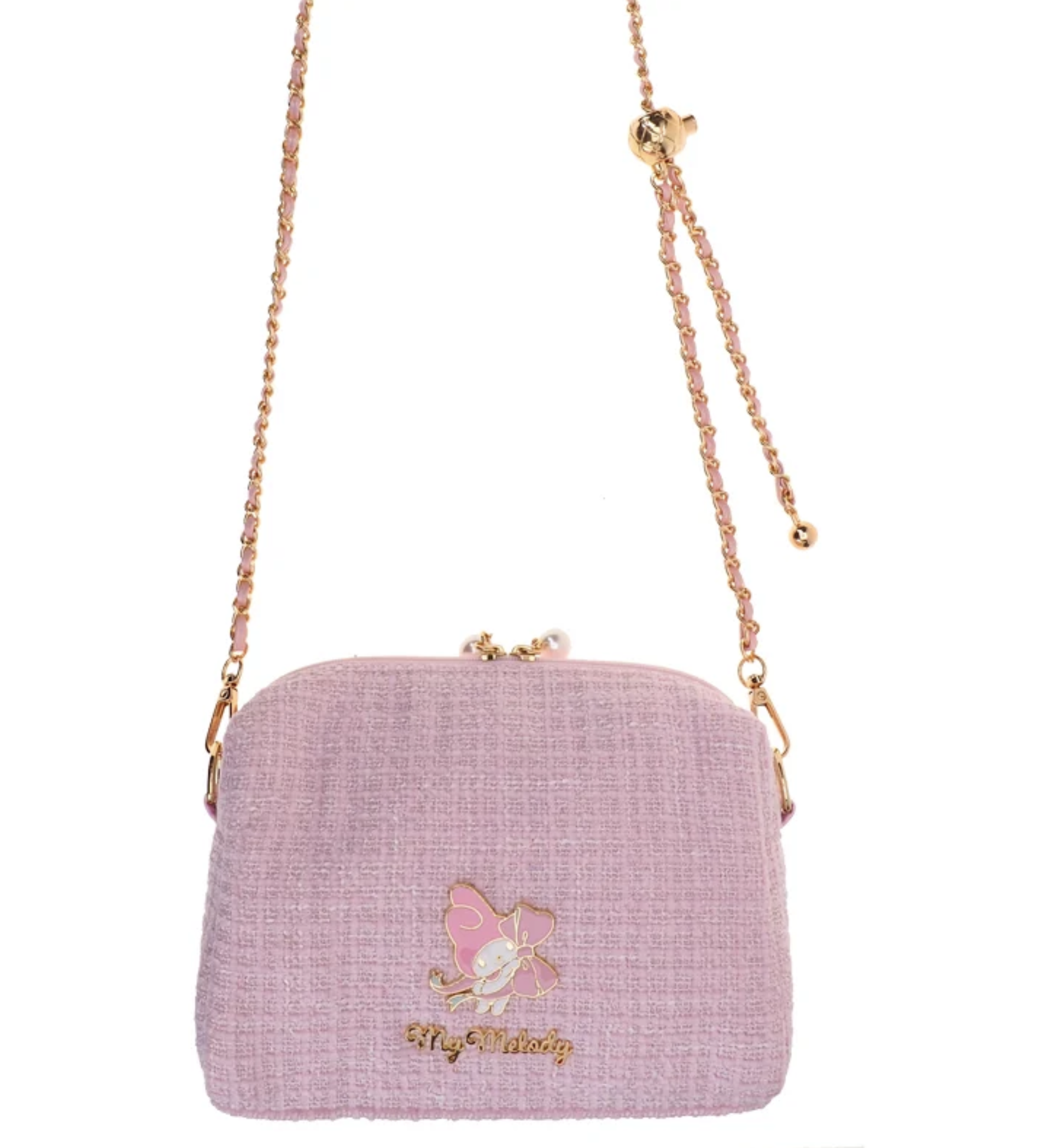 My Melody 淺粉色絨布金球有肩帶小袋-小 9-8567-1