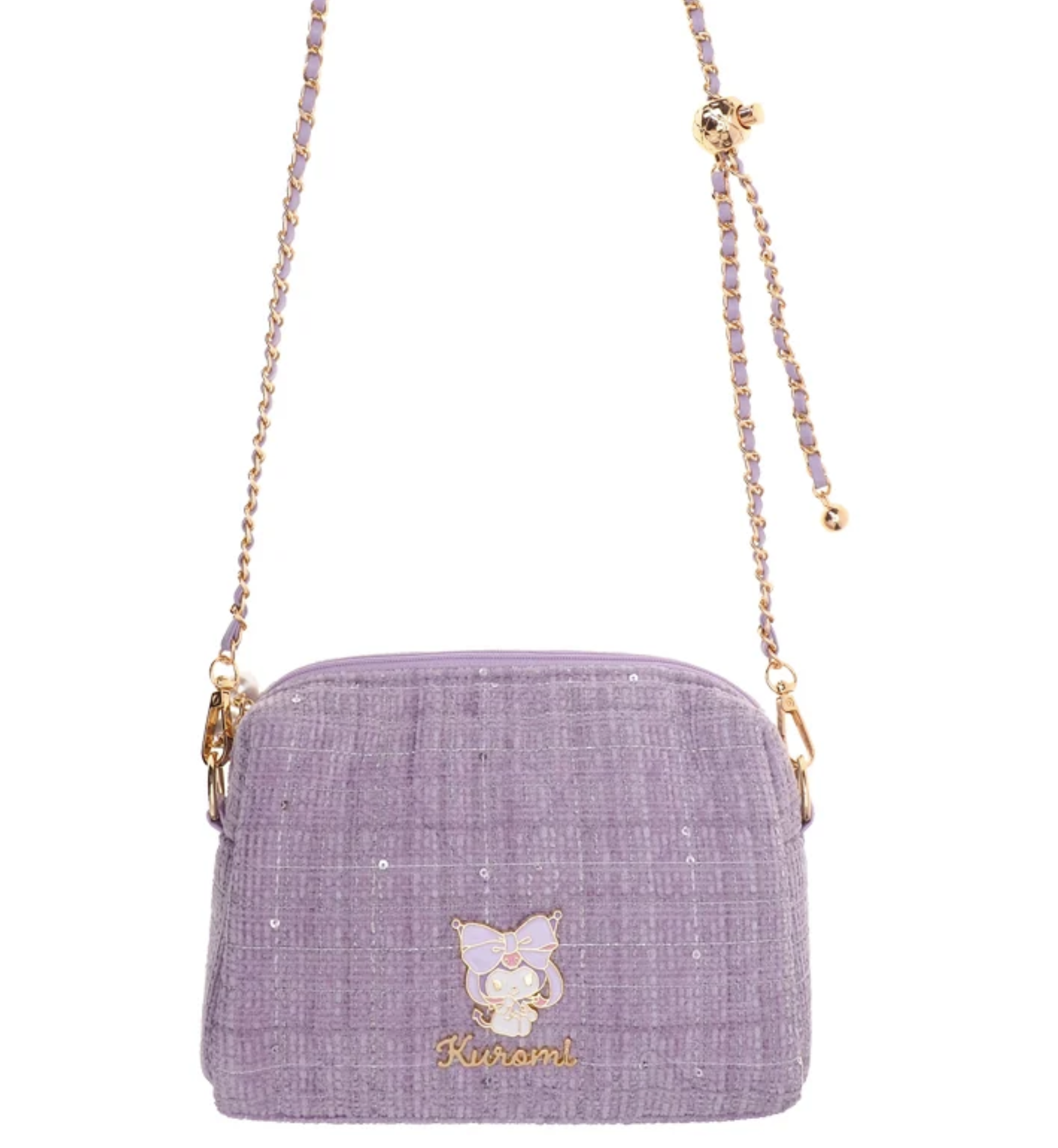 Kuromi 淺紫色絨布金球有肩帶小袋-小 9-8567-2