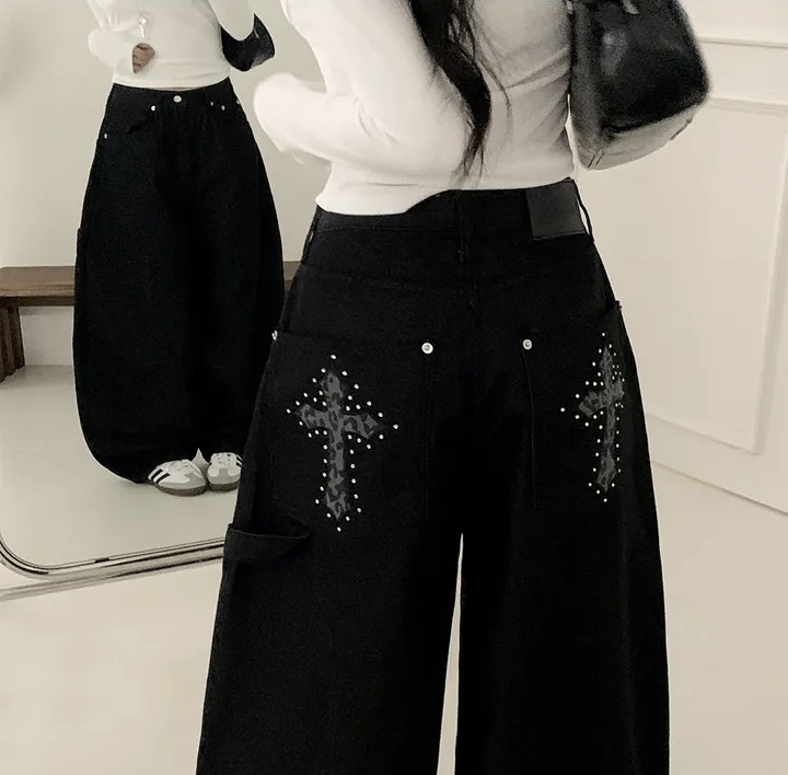 韓國十字架刺繡彎刀褲