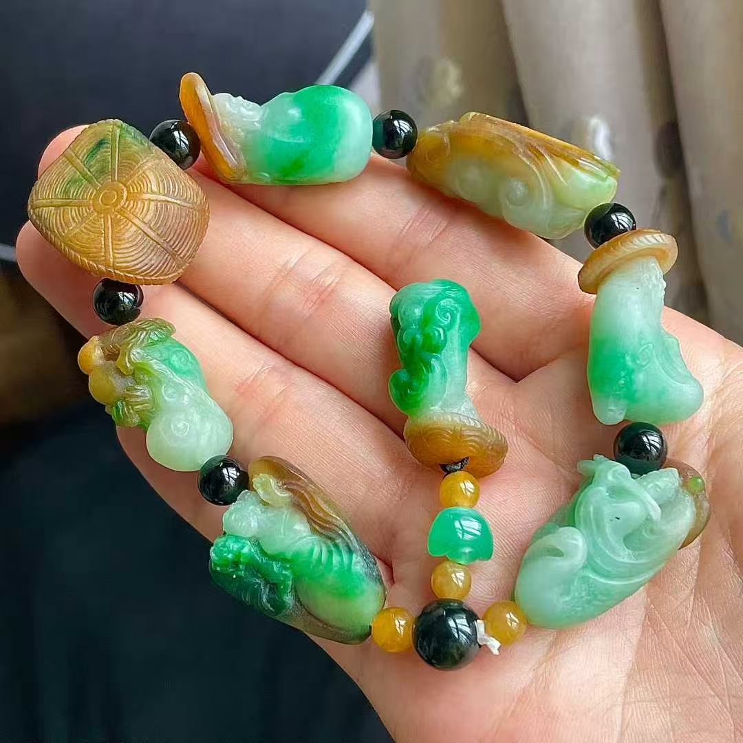 126551 翡翠黃加綠八仙手串