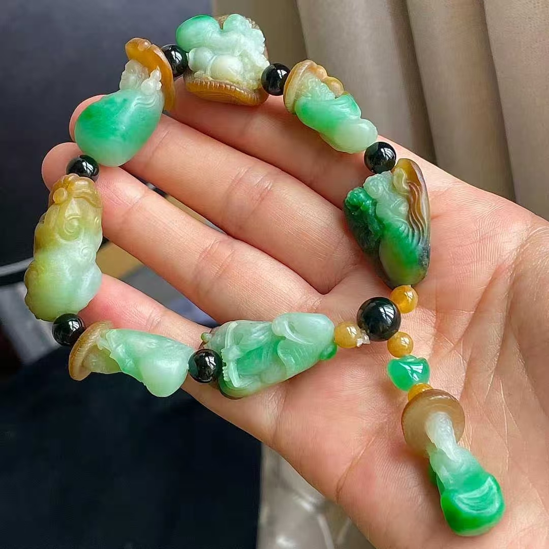 翡翠黃加綠八仙手串,天然翡翠A玉, 緬甸玉, Jade, Jadeite