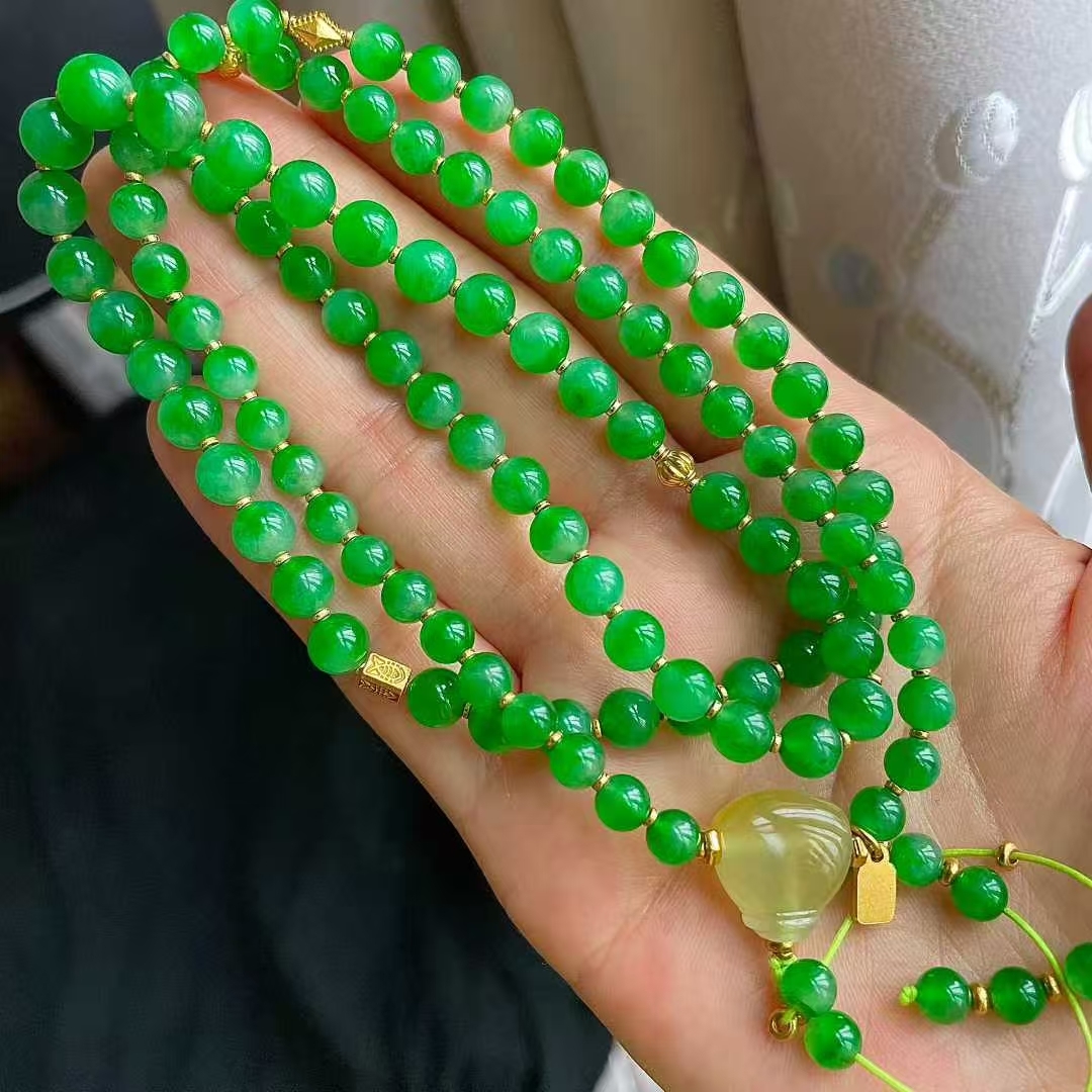 翡翠陽綠珠鏈 (5-6.6mm直徑),天然翡翠A玉, 緬甸玉, Jade, Jadeite