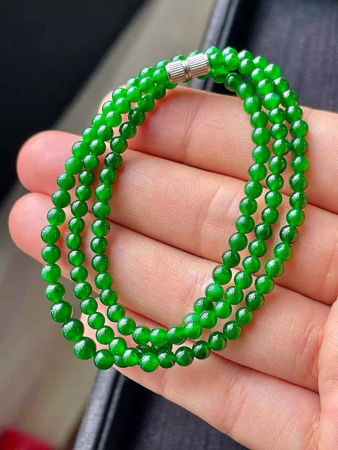 126554 翡翠冰帝王綠珠鏈(3.2mm直徑)