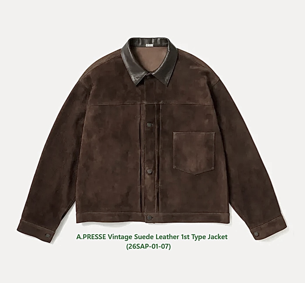 12/13 RELEASE: A.PRESSE VINTAGE SUEDE LEATHER 1ST TYPE JACKET (26SAP-01-07) - BROWN PRE ORDER ITEM (預訂中)