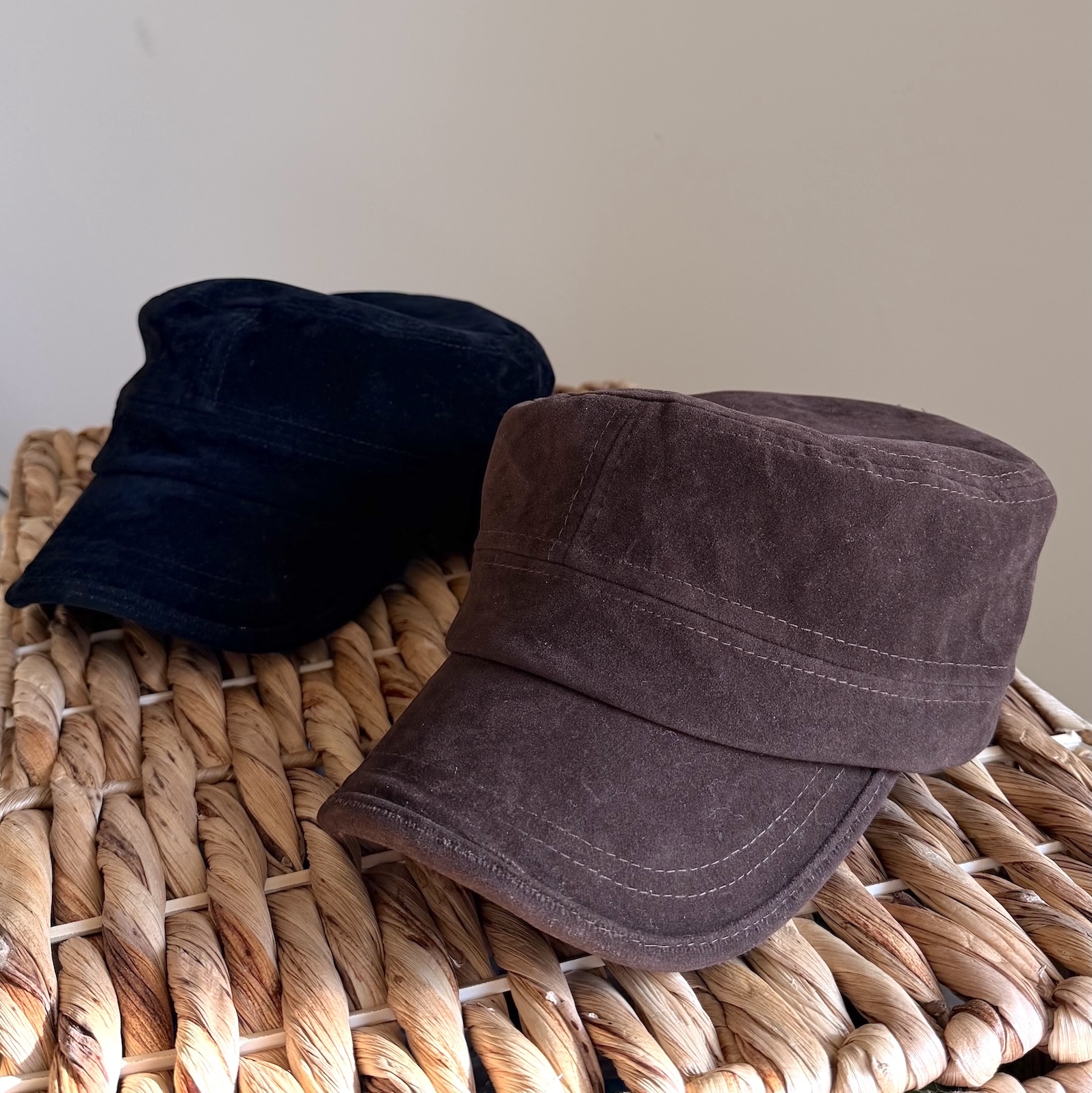 麂皮絨面復古軍帽(2色)