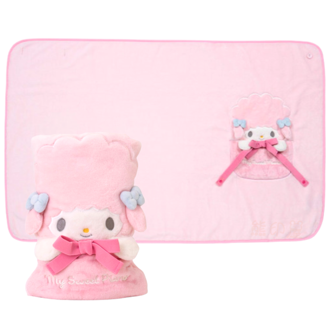 My Sweet Piano 絲帶款 絨膝毯 披肩毛毯(可收納) (平行進口)