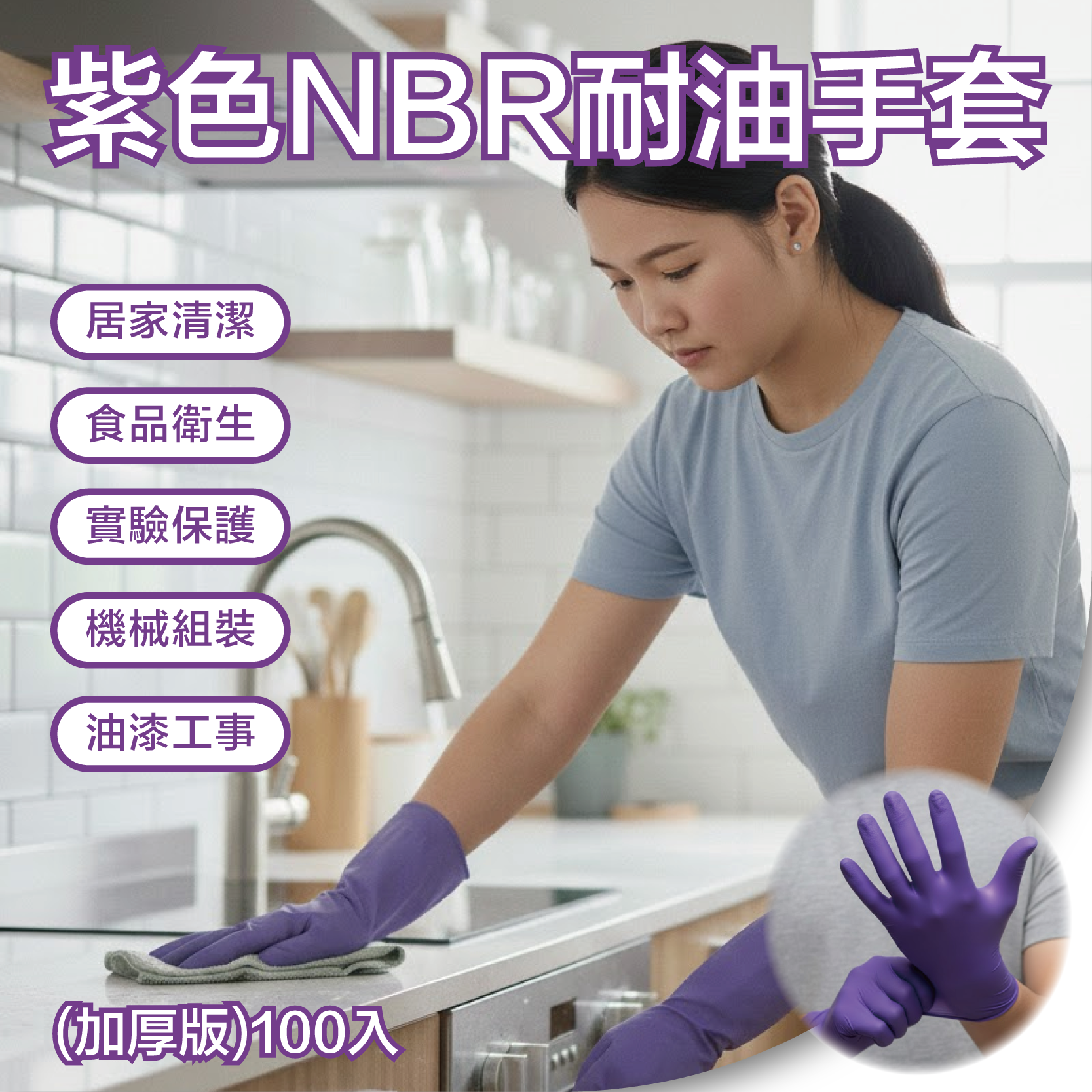 紫色NBR耐油手套(加厚版) 100入