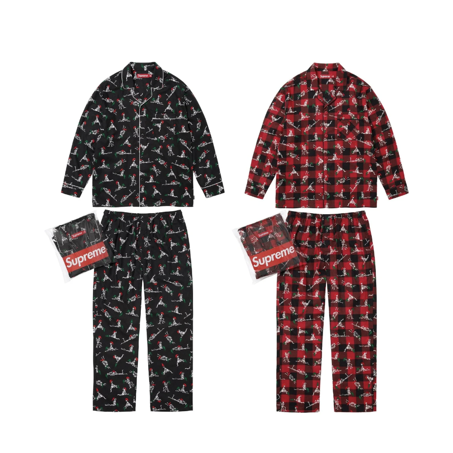 -(B08)-SUPREME HANES HOLIDAY PAJAMA SET 骷髏色色 睡衣 黑色/紅色-FW25A75