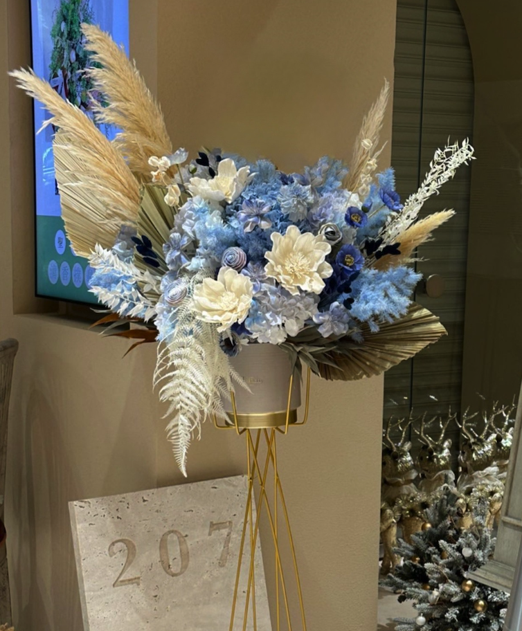 幻藍迷霧・乾燥花高架花籃 開幕花籃