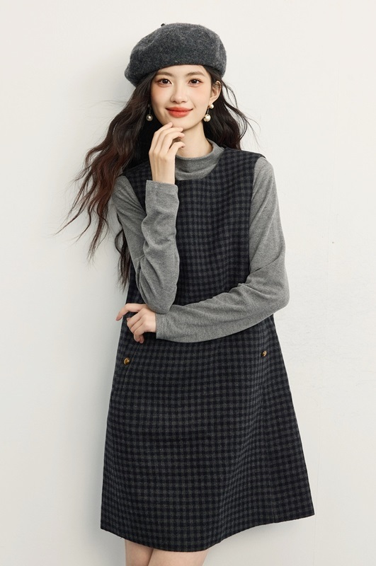 格紋毛呢背心裙洋裝 格紋
